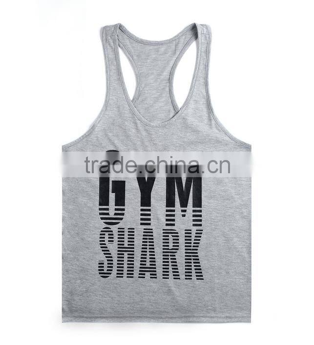 Customized OEM Brand Logo GYM Shark Sleeveless Fitness Sportwear GYM Vest Cotton Stringer Bodybuilding Men GYM Shark Tank Top