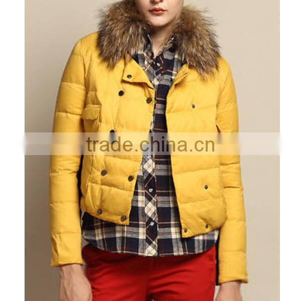 2015 Garments Factory Ladies Fashion Short Down Jacket With Detachable Fur Collar