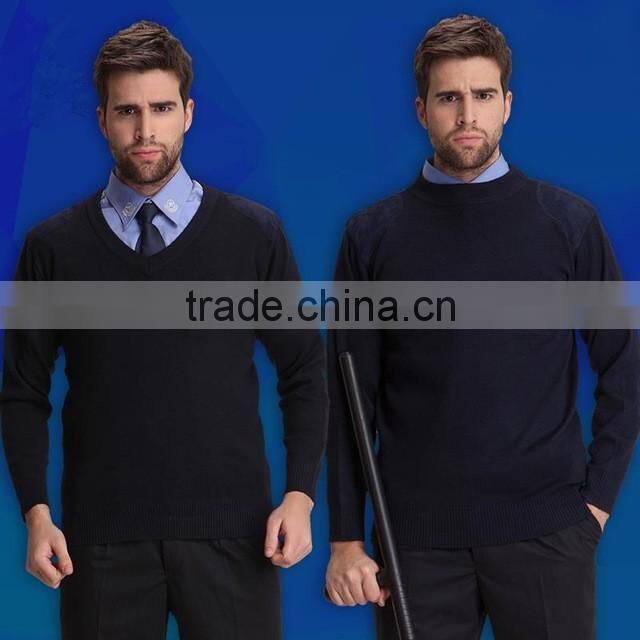 Juqian WOOL /POLYESTER mixed round neck black mens security uniform pullover security sweater