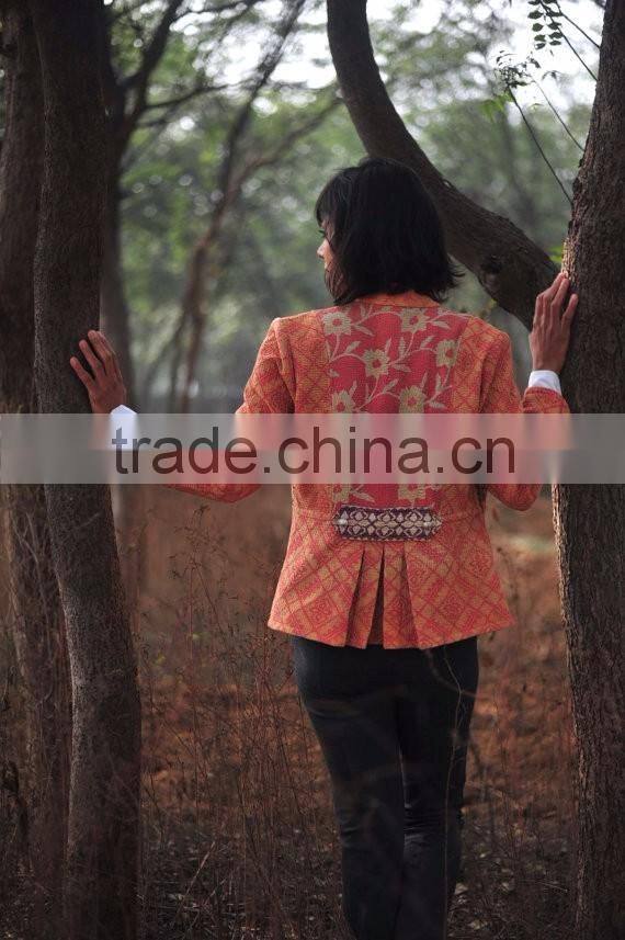 Vintage Kantha Boho Jacket in One of a Kind Aztec Print ~ Small