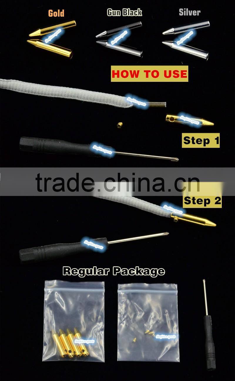 Metal Bullet Aglets Shoe Laces Tips DIY Screw On Replacement with Free Screwdriver - 26 mm Cylinder Shoelace Aglet - 3 Colours