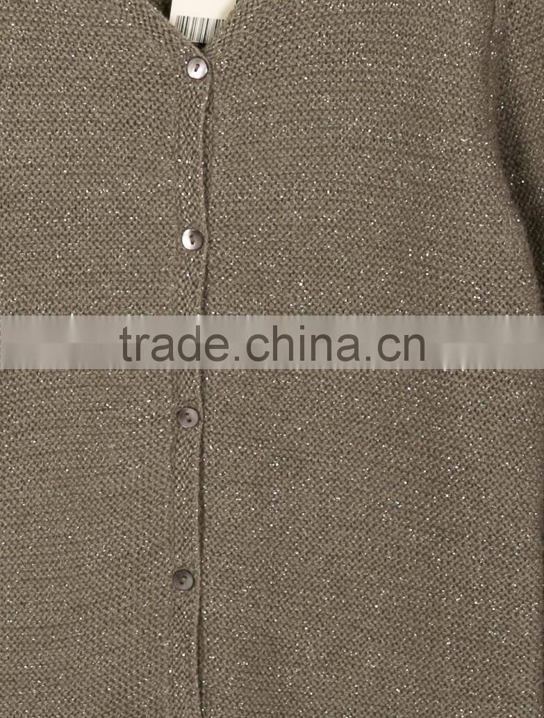 Customed Olive Green Shinny Long Sleeve Buttons Closured Cashmere Cardigan for Little Girls