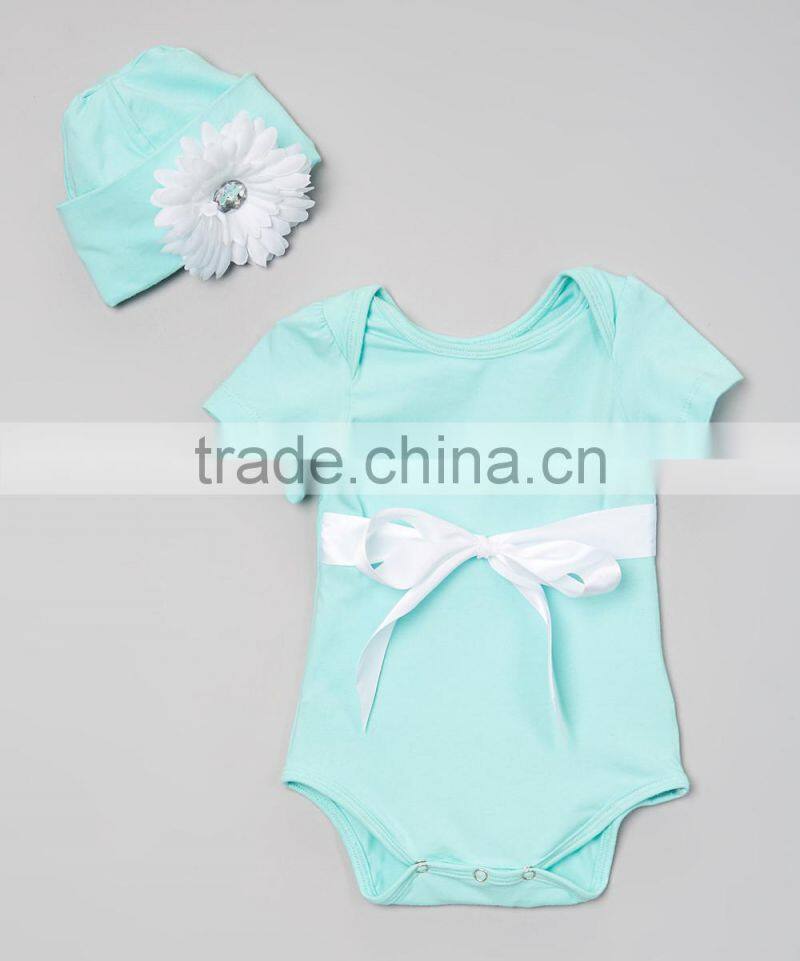 Latest Teal Rompers Baby Girl Including Flower Beanie Short Sleeve Babies Romper Suits Cute Pajama Romper CS90425-17