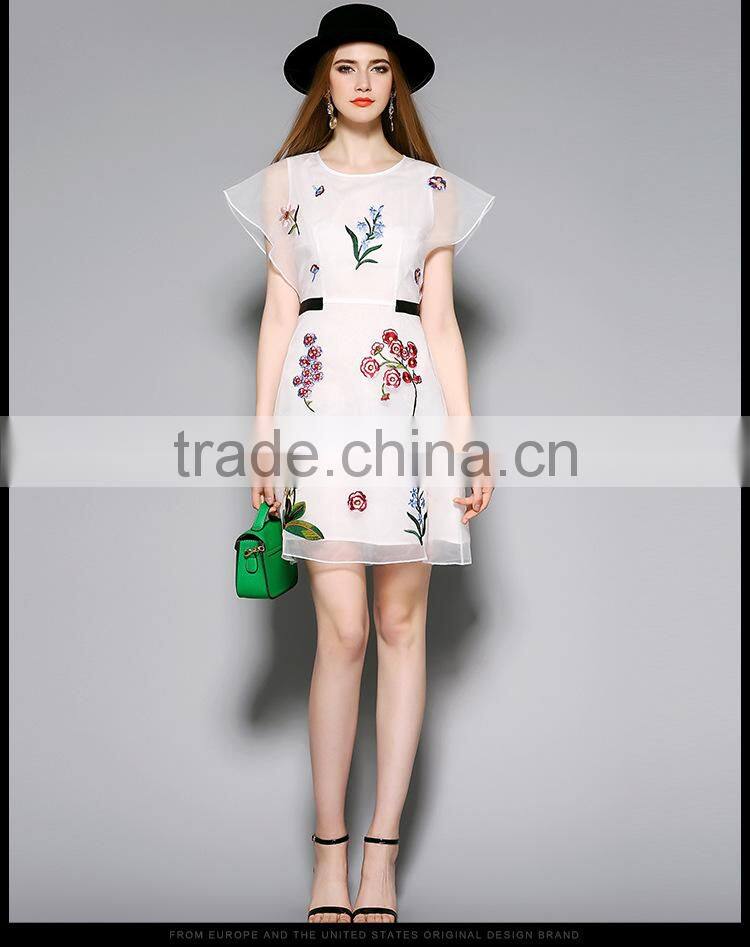 Dress women summer round collar stereo crochet new retro flower embroidery design lace enening party dress