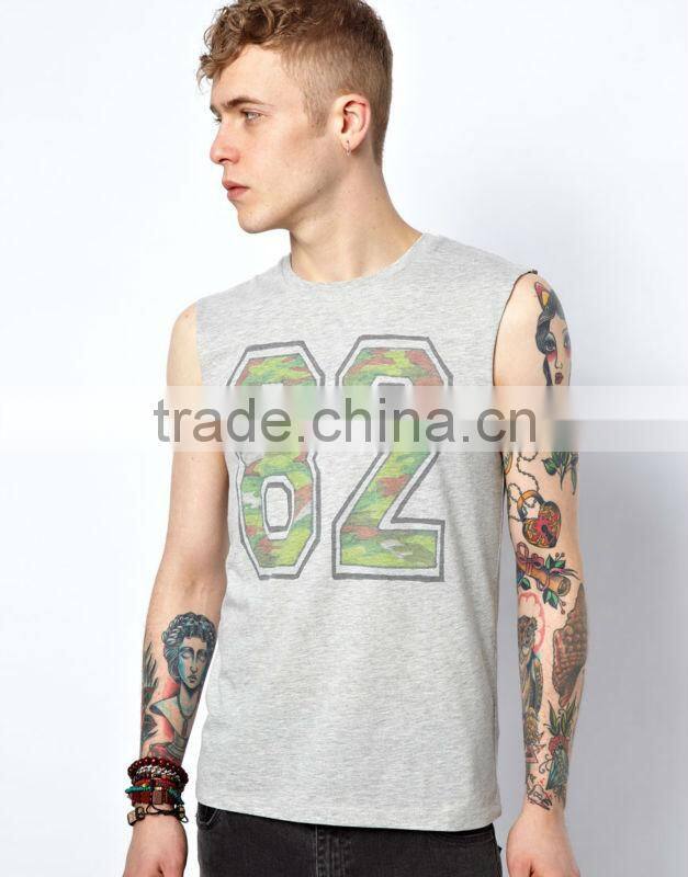 camouflage number print sleeveless tee shirts