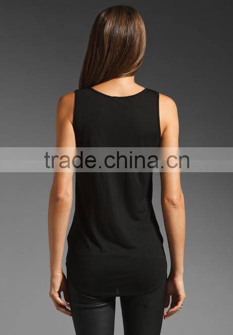 jersey raw edges black tank tops