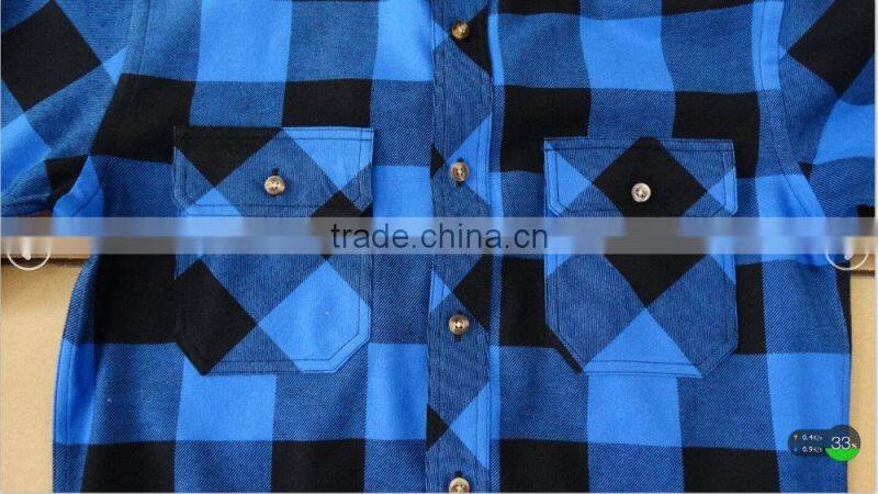 100% cotton royal blue big plaid flannel shirt