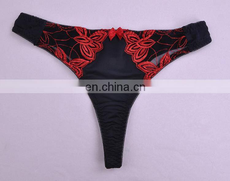 Factory Price Red Lace Embroidered Bra Panties Set, Bra T-Back Panties Set