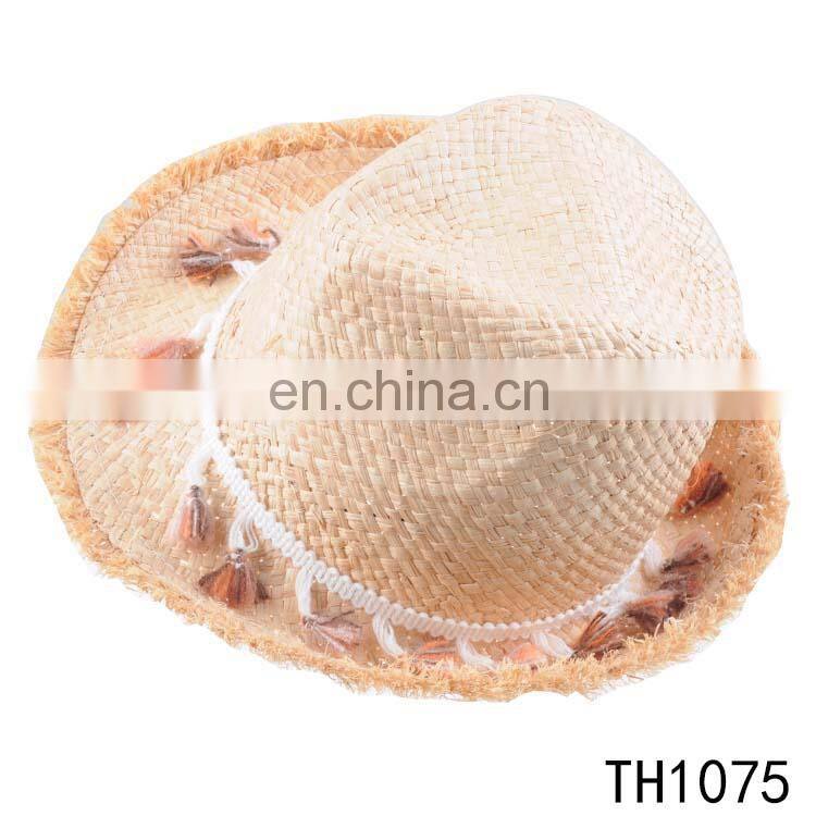 Wholesale women summer beach fedora raffia straw supreme hats