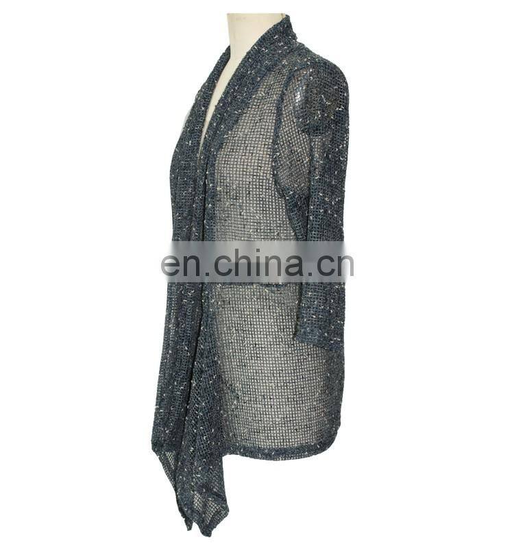Mesh Knot 3 Quarter Sleeve Old Women Kimono Cardigan Office Wear