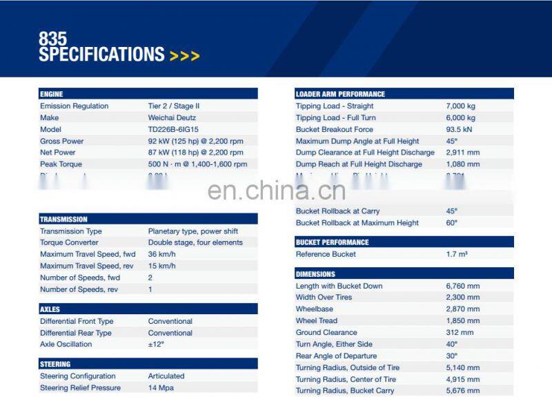 Liugong Wheel Loader 3 Ton CLG835(Weichai Engine) with ce for sale