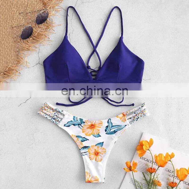 Two-piece suits orange swimwear print swimsuit straps swimwear women girls bather two piece suits for women