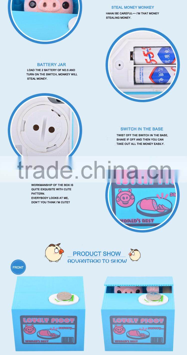 funny stealing pig in the piggy bank