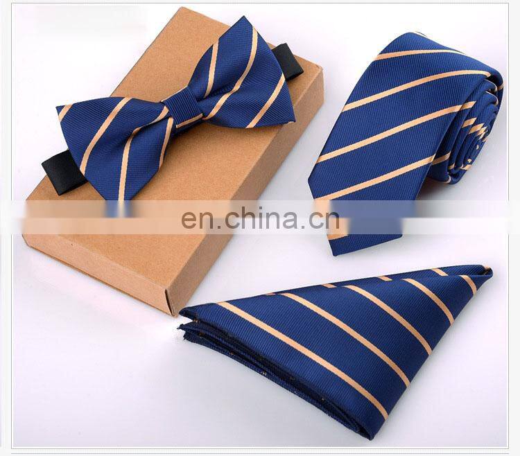 3PCS Slim Tie Set Men Bow Tie and Handkerchief Bowtie Necktie Cravate Homme Noeud Papillon