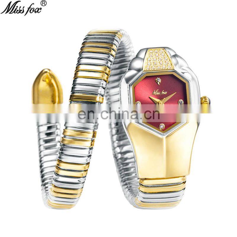 MissFox 2809 Iced Out Watch for women Luxury Brand Blue Dial Fashion quartz watches women