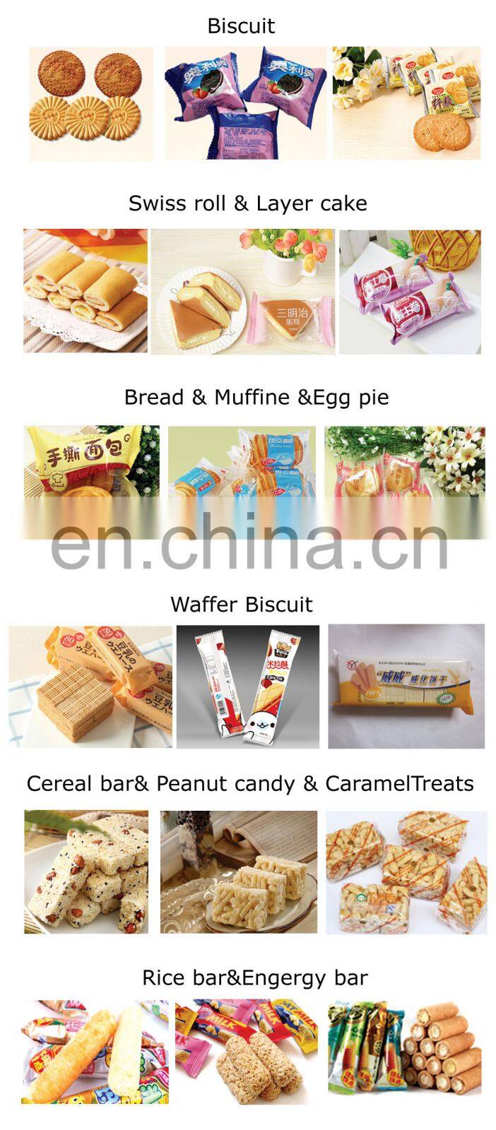 High Speed Automatic Pillow Bag Packing Machine for Snack Candy Biscuit Bread Cake