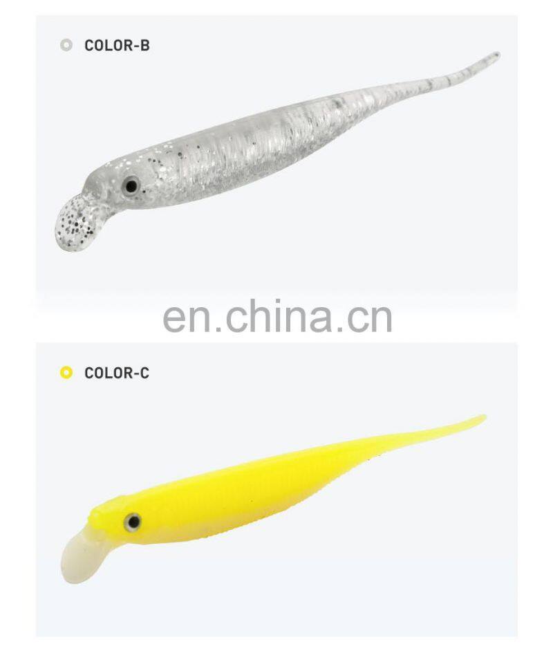 JOHNCOO Needle Shape Tail 80mm 2.5g Pvc Material Soft Bait Fishing Lures with Tongue 6pcs/bag