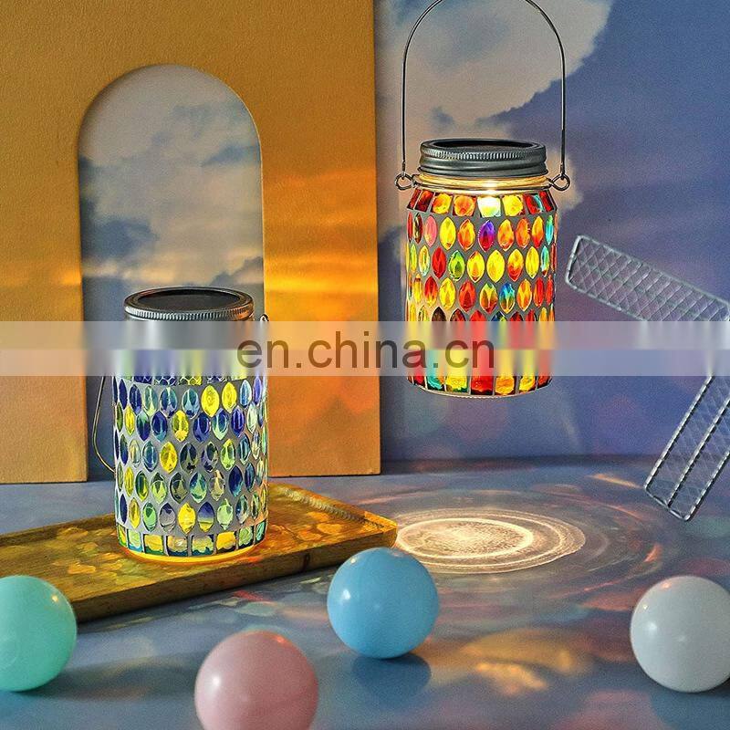 Mosaic Lantern Solar Light Outdoors Glass Mason Jar Lights Solar Hanging Light Waterproof Solar Table Lamp Solar Night Light