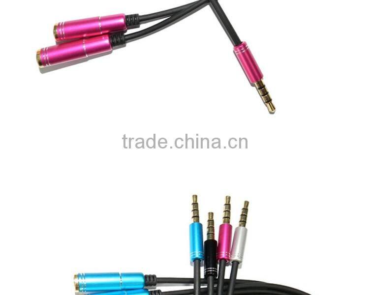 2016 top selling products in alibaba 3.5mm aux cable 1 Male to 2 feMale Stereo Aux Audio Cable for iphone 6 free samples