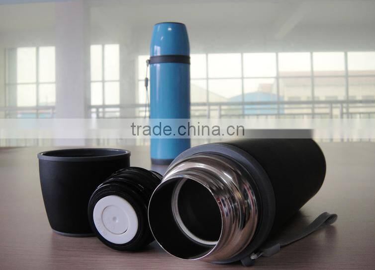 350ml/500ml stainless steel vacuum flask with Pu leather bullet shape thermo flask