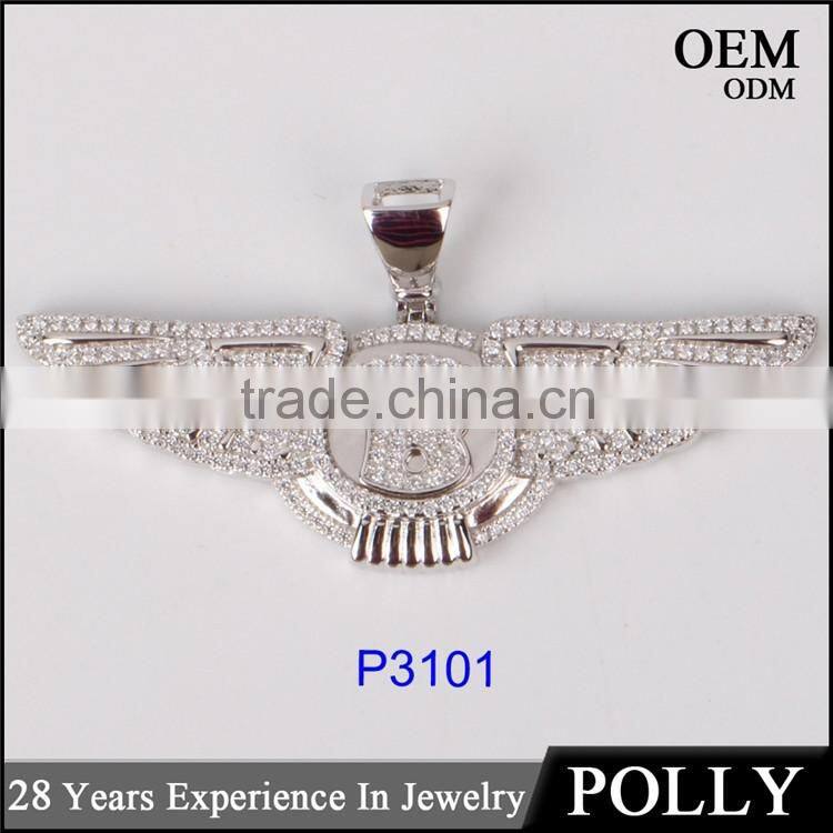 Fashion new design B wing shape hip hop 10k gold pendant setting diamonds jewerly