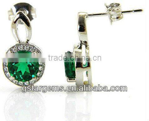 925 Sterling Silver Created Emerald Earrings Hot Gemstone Jewelry Semi precious stone Hong Kong Wholesale