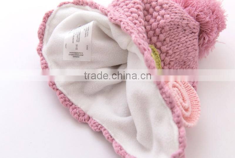 New design best quality baby girl knitted puffball winter hat
