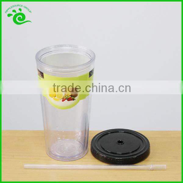 Double Wall Plastic Tumbler With Straw