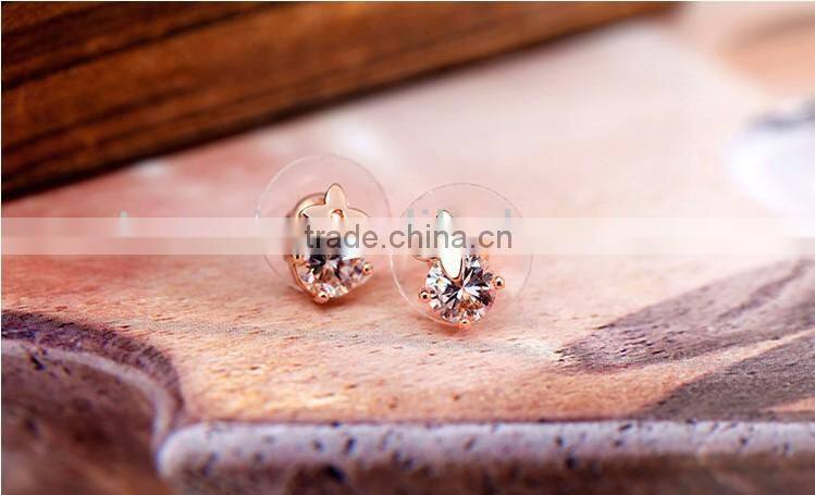 JINSE Rose Gold Plated Four Leaves Shape Earrings Made With Big Zircon