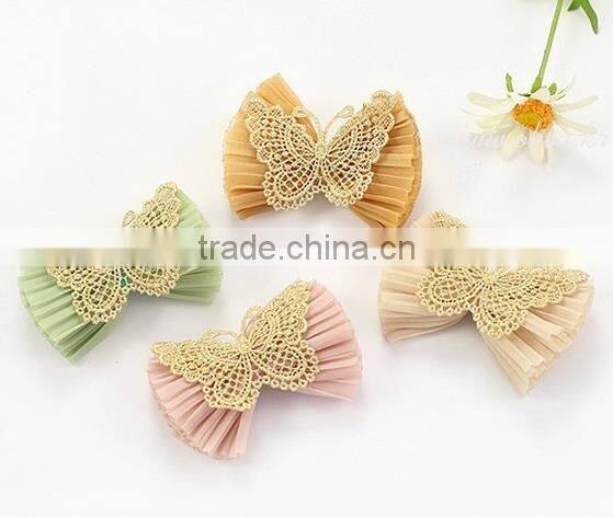 Unique Wavy Chiffon Hair Bows,Crochet Butterfly With Chiffon Bow