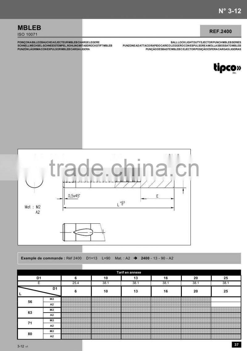 Rabourdin MBLEH standard ISO 10071 ball lock light duty ejector punch