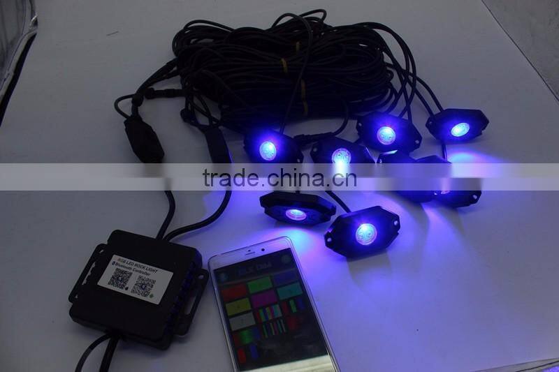 8PCS RGB C-ree LED Rock Light tail Fender Under Under Car Decorative Offroad RGB Light with Bluetooth Controller