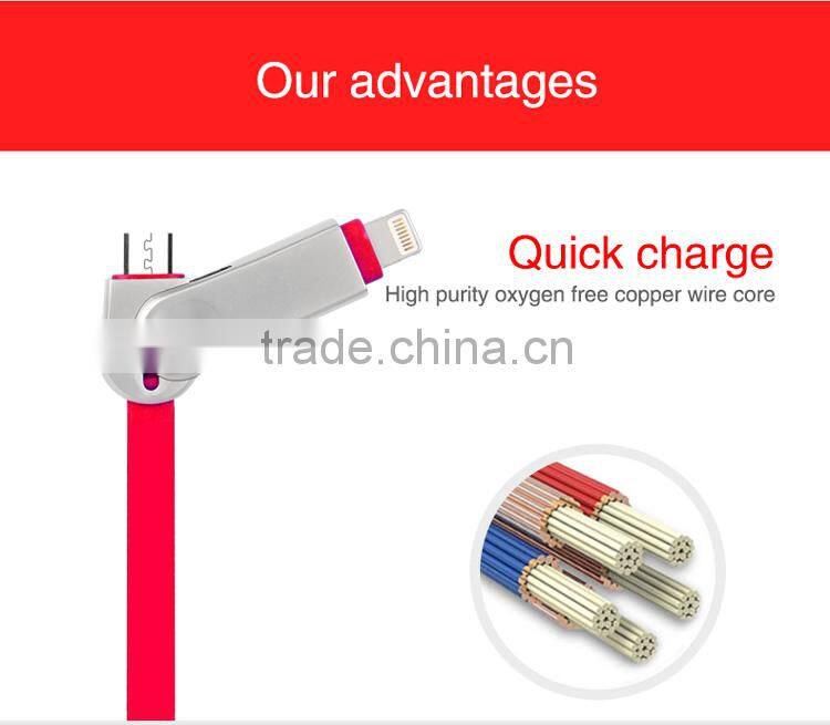 New!!! Micro USB Cable USB Data Cable USB Charger Cable for both of iphone and android two-in-one(CB03)