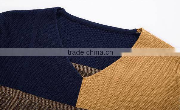 2015 mens winter contrast color v-neck tight pullover sweater