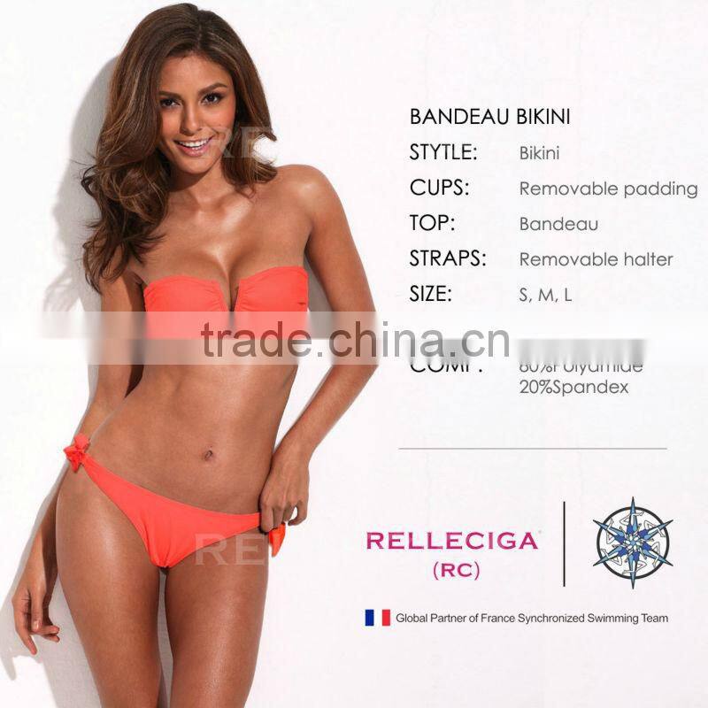 RELLECIGA Extreme Bikinis Swimwear - Neon Orange Bandeau Sexy bikini with an Open "V" Wire at Center Front