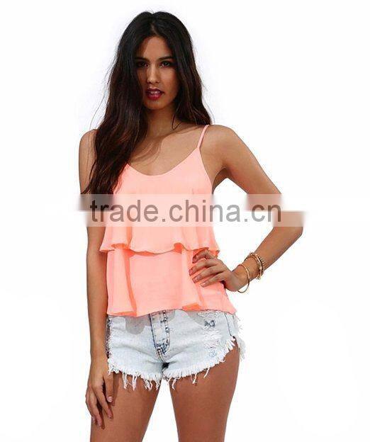 Womens Falbala Hem Swing Chiffon Camisole Slim Vest Top