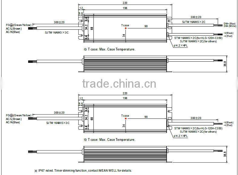 Mean well HLG-120H-C350 120W led driver with PFC 350ma 120w LED dimming driver 120w 350ma led driver