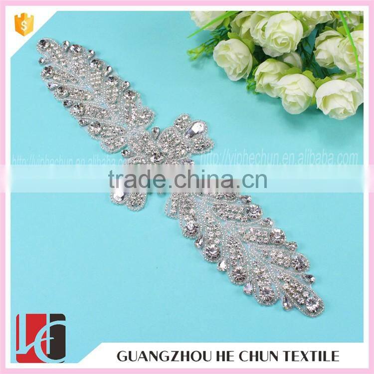 HC-4923 China Guangzhou Hechun Bling Bead Rhinestone Iron on Crystal Applique for Wedding Clothes