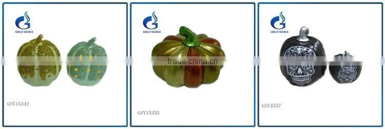 blue color ceramic halloween pumpkin with metal leaves for sale