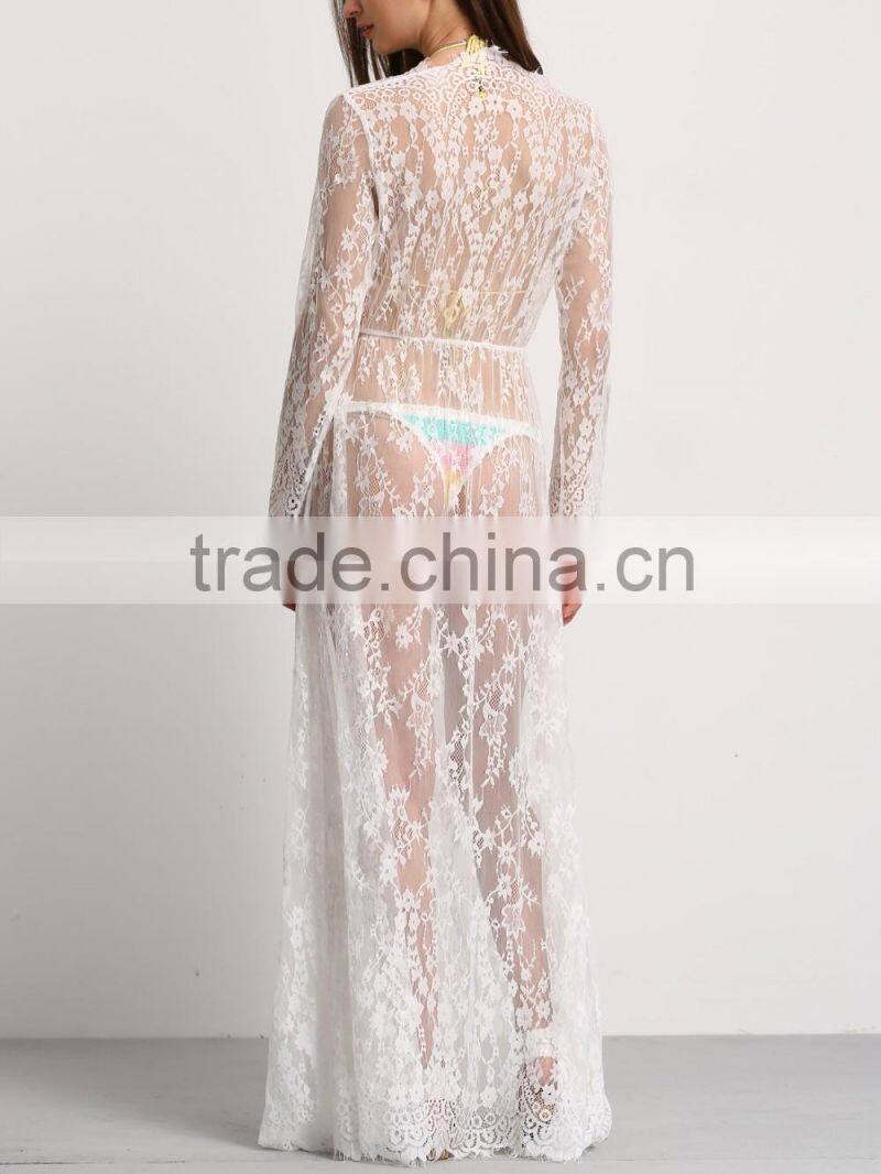 Wholesale ladies fashion lace dress see through long cover up beach dress