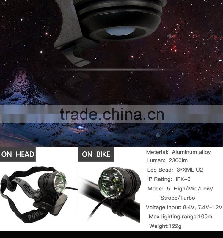 save 20% Strong Brightness 3000 LUMEN 3 XML U2 led chargeable headlamp bike light