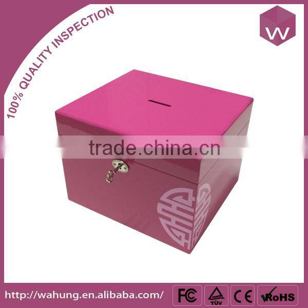 Quality high glossy locked wooden money box for gift