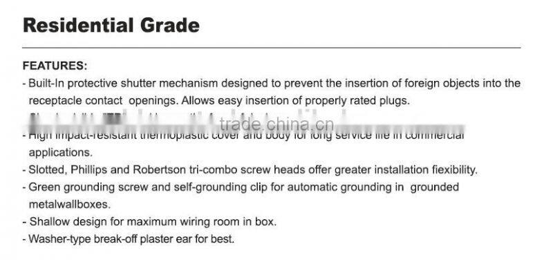 Residential grade 15A Decorator Tamper Resistant duplex receptacle