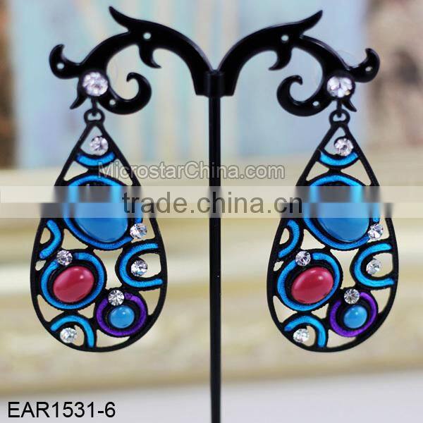Copper base dangle DIY rhinestone button earring