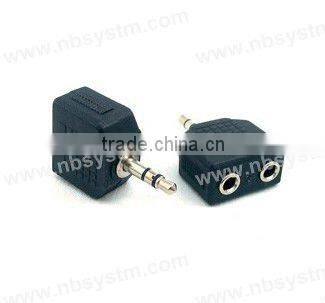 3.5mm stereo plug to 2x3.5mm stereo socket adapter, microphone splitter adapter