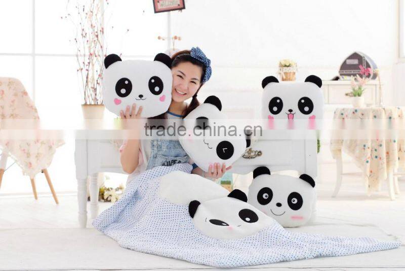 cartoon panda style coral fleece 2 in 1 cushion roll-matt, 100x150cm kid's vehicle-mounted plush folding blanket
