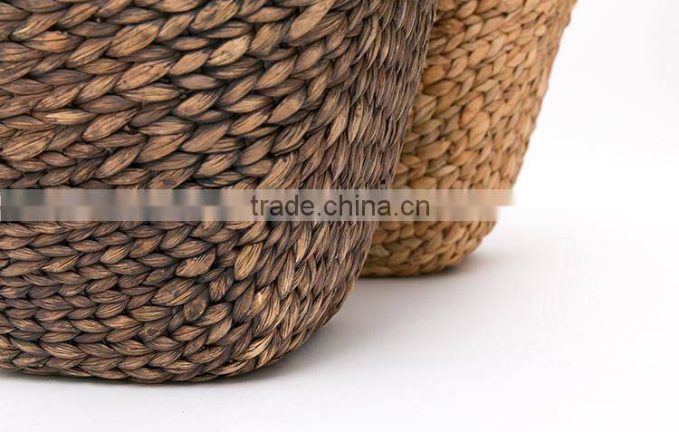 Natural water hyacinth woven storage basket with handles
