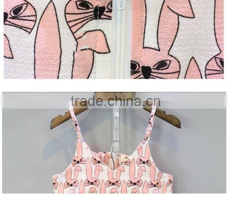 New Design Kids Cartoon Printed V-neck Vest and Short Pants Suit, Clothing Set for Girl