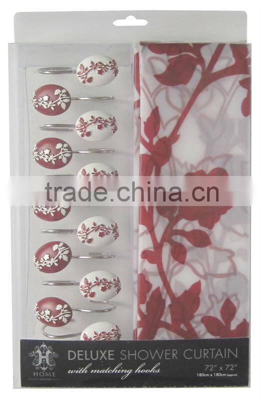 leave series peva shower curtain with resin hooks