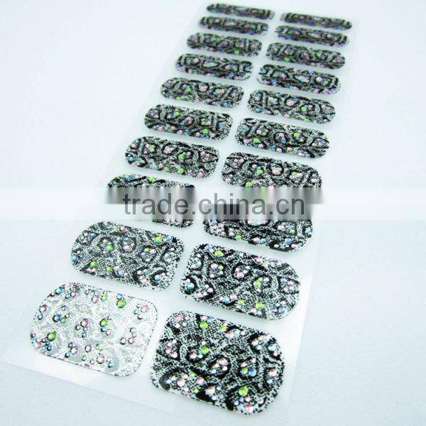 Fashion diamond full cover printing nail stickers decal 2D/3d nail pathc high quality nail polish strips from fengshangmei